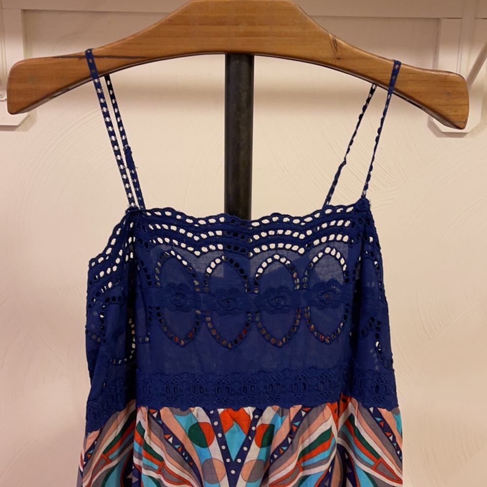 FLYING TOMATO Blue eyelet and multi colored maxi